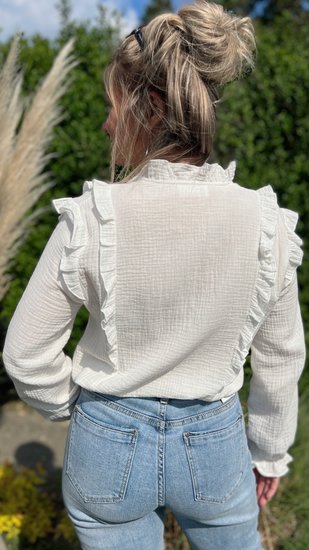 Blouse in tetra met rushe details - Wit