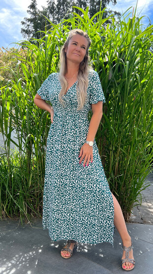 Lange Boho jurk met vlindermouwtjes en dubbele split - Groen