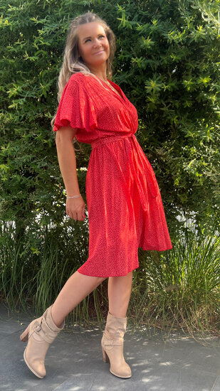 Korte Boho jurk met vlindermouwtjes - Rood