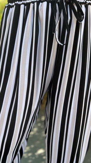 Losse broek met elastische taille - Zwart-Wit-Beige