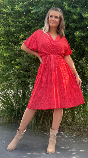 Korte Boho jurk met vlindermouwtjes - Rood