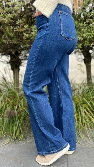 Jeans - high waist, loose leg, full length - Donker blauw