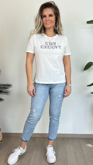 T-shirt Stay Groovy - Wit Zwart 