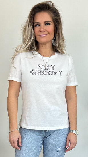 T-shirt Stay Groovy - Wit Zwart 