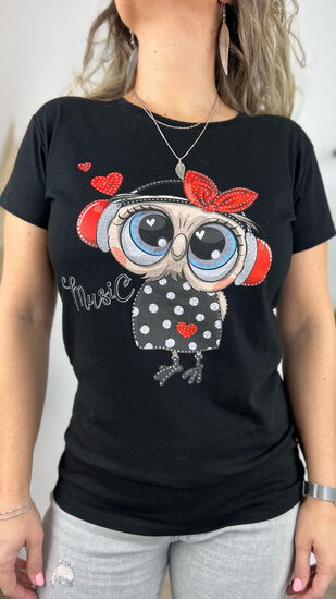 T-Shirt Owl- Zwart
