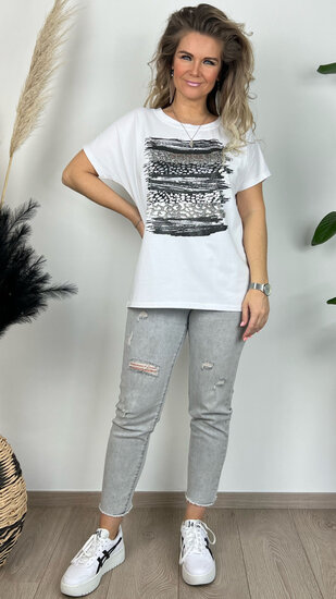 T-Shirt Dots & Stripes - Zilver Zwart