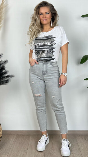 T-Shirt Dots & Stripes - Zilver Zwart