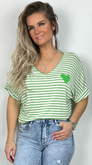 T-Shirt Heart Stripes - Groen