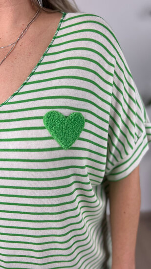 T-Shirt Heart Stripes - Groen