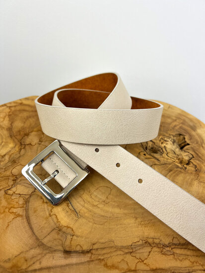 SQUARE LEATHER BELT - OFF WHITE